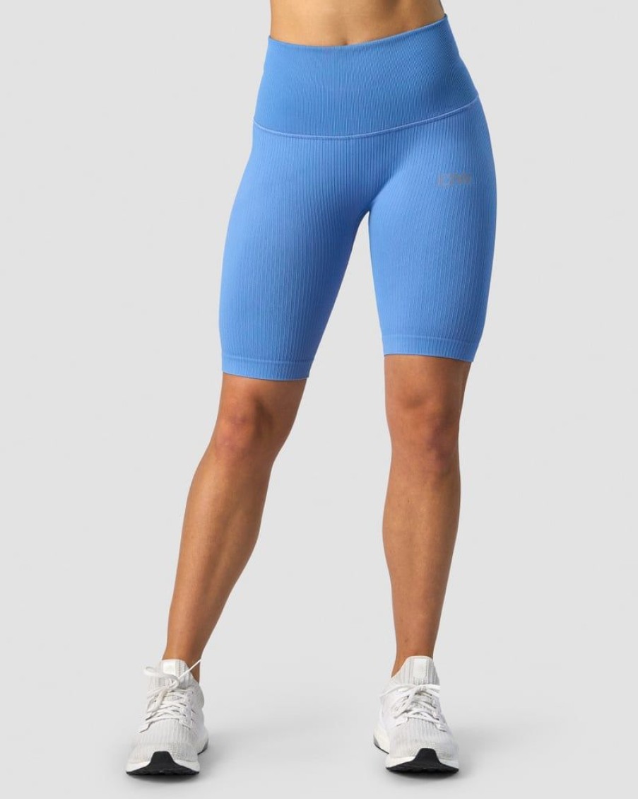 Damer ICIW Seamless Traeningstoj | Ribbed Define Seamless Pocket Biker Shorts Pacific Blue