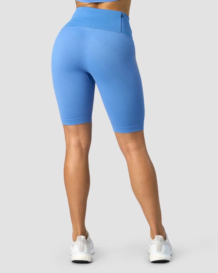 Damer ICIW Seamless Traeningstoj | Ribbed Define Seamless Pocket Biker Shorts Pacific Blue