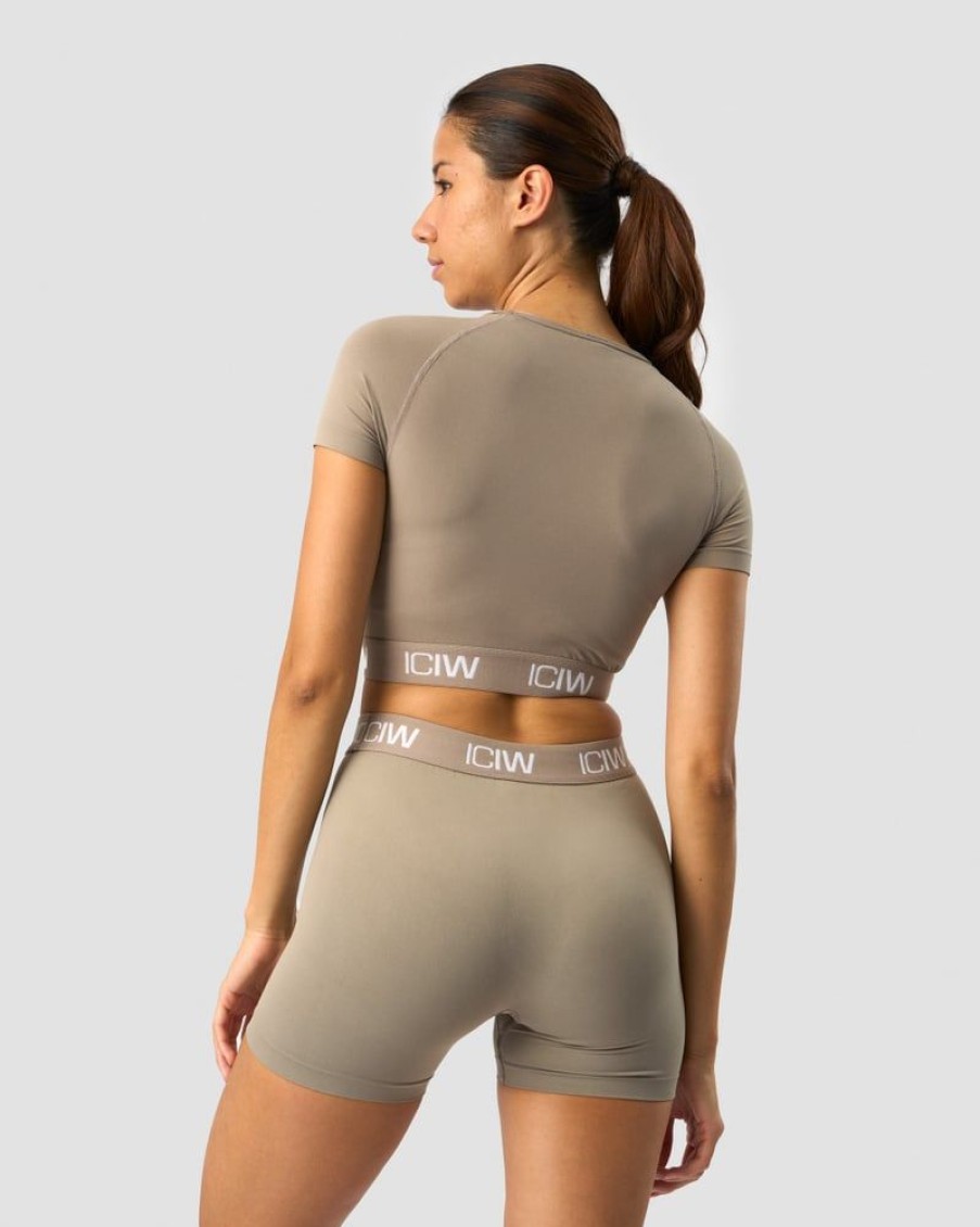 Damer ICIW Seamless Traeningstoj | Define Seamless Logo T-Shirt Crop Top Taupe