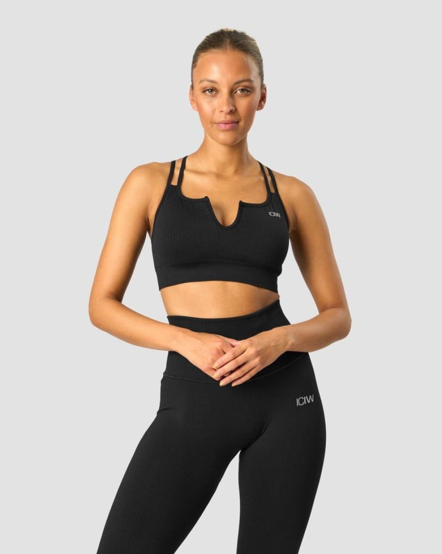 Damer ICIW Sports-Bh'Er | Ribbed Define Seamless Strappy Bra Black