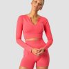 Damer ICIW Seamless Traeningstoj | Ribbed Define Seamless Cropped Long Sleeve Coral Red