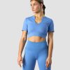 Damer ICIW Seamless Traeningstoj | Ribbed Define Seamless Cropped T-Shirt Pacific Blue