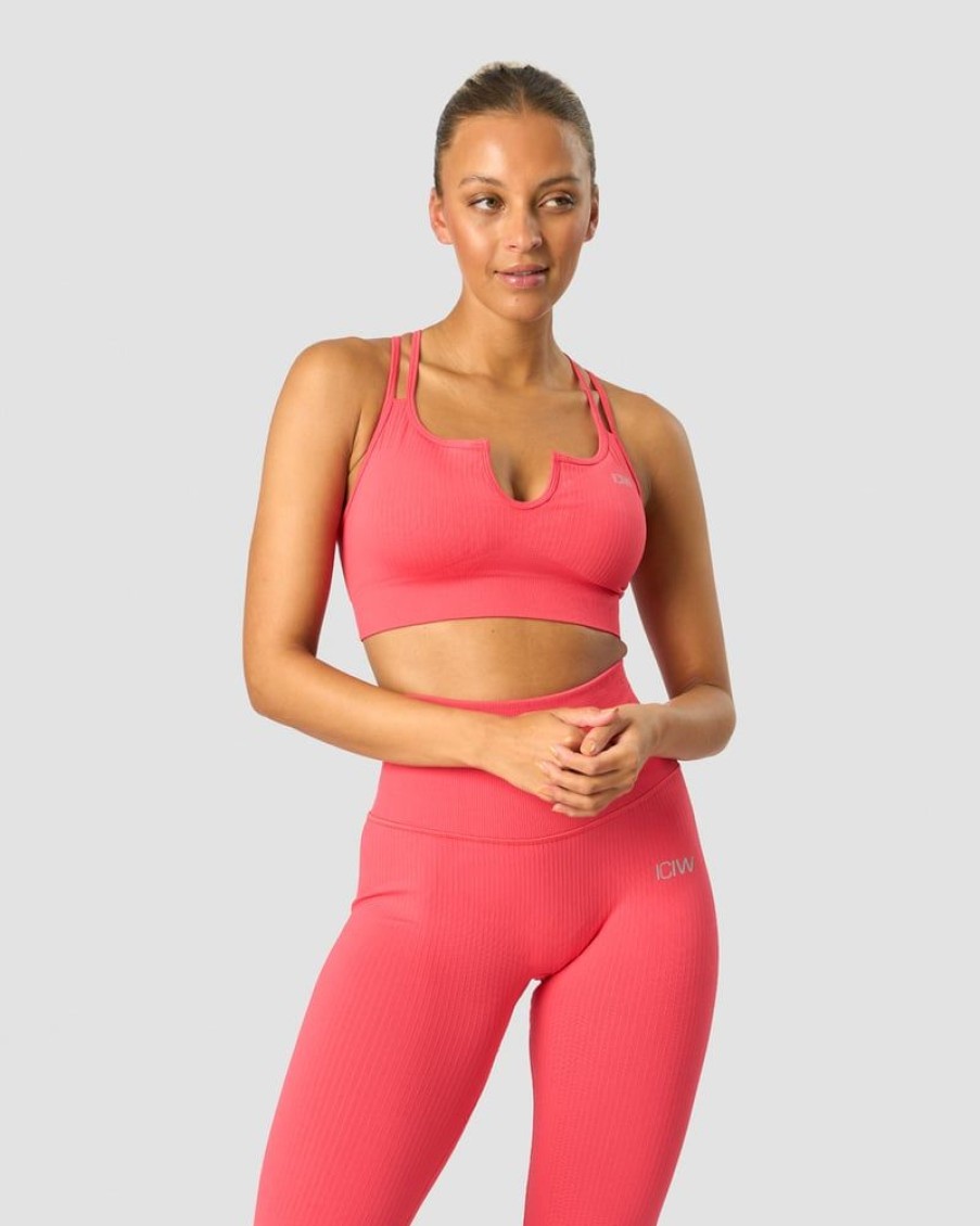 Damer ICIW Sports-Bh'Er | Ribbed Define Seamless Strappy Bra Coral Red