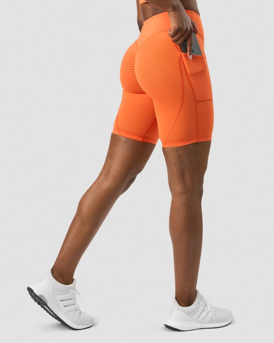 Damer ICIW Shorts | Scrunch V-Shape Pocket Biker Shorts Orange