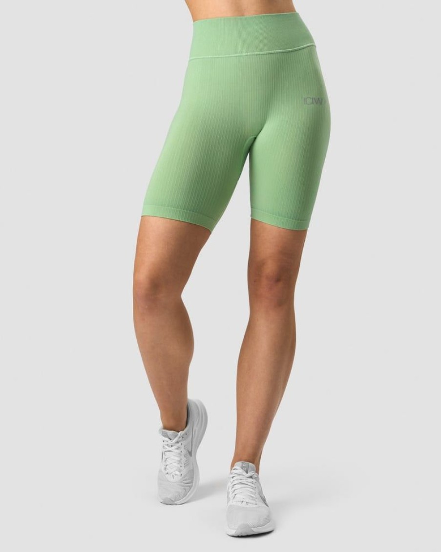 Damer ICIW Seamless Traeningstoj | Ribbed Define Seamless Biker Shorts Wmn Spring Green