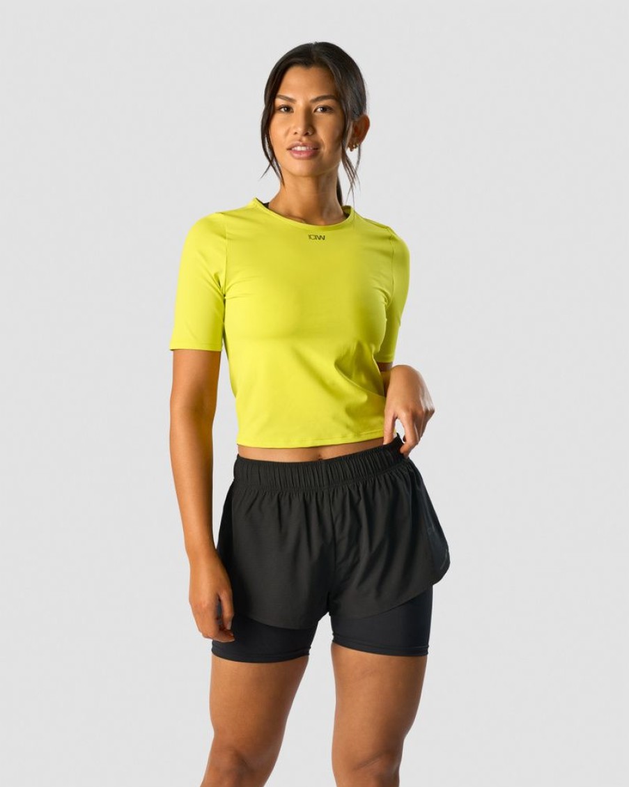 Damer ICIW T-Shirts | Charge Cropped Mid Sleeve Wmn Acid Yellow