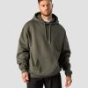 Herrer ICIW Langaermede Trojer | Everyday Relaxed Hoodie Center Logo Men Khaki Green