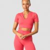 Damer ICIW Seamless Traeningstoj | Ribbed Define Seamless Cropped T-Shirt Coral Red