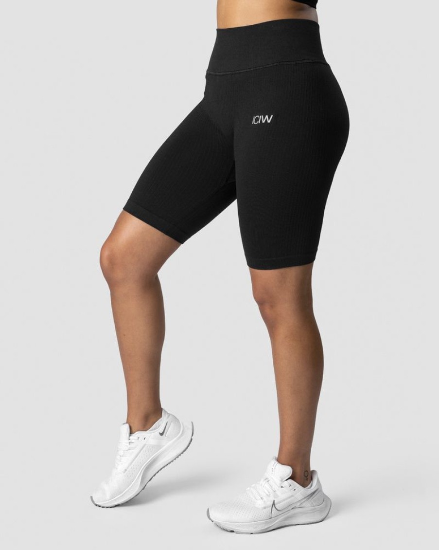 Damer ICIW Seamless Traeningstoj | Ribbed Define Seamless Biker Shorts Black Wmn