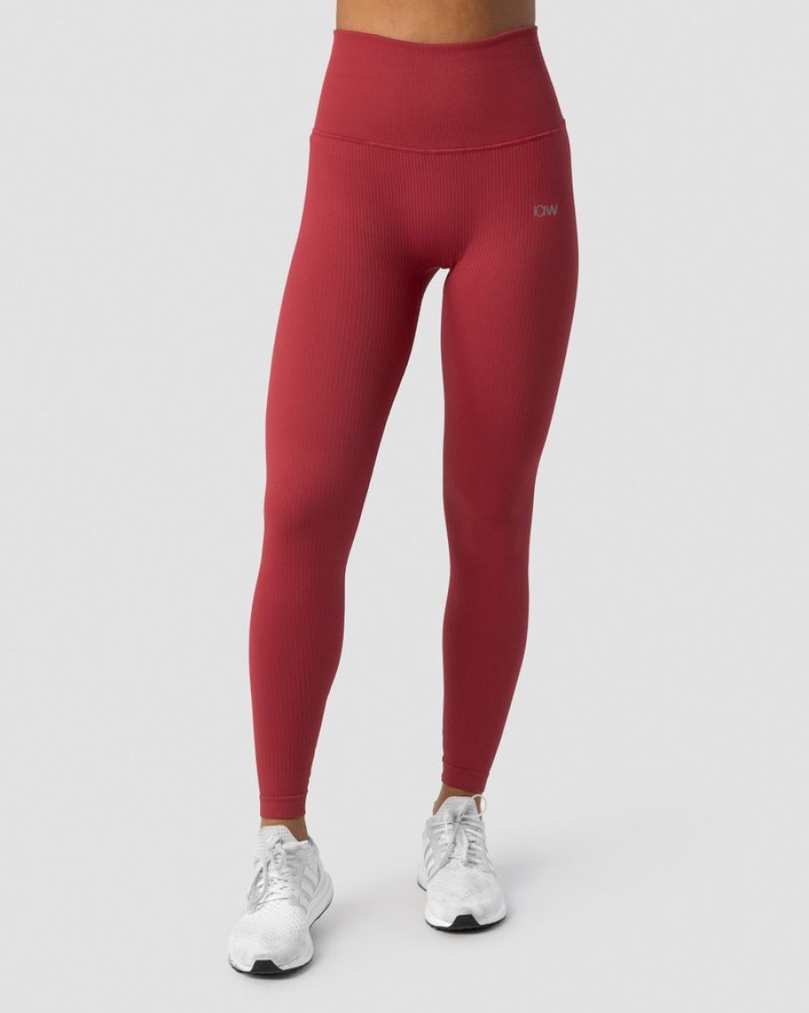 Damer ICIW Tights & Leggings | Ribbed Define Seamless Pocket Tights Autumn Red