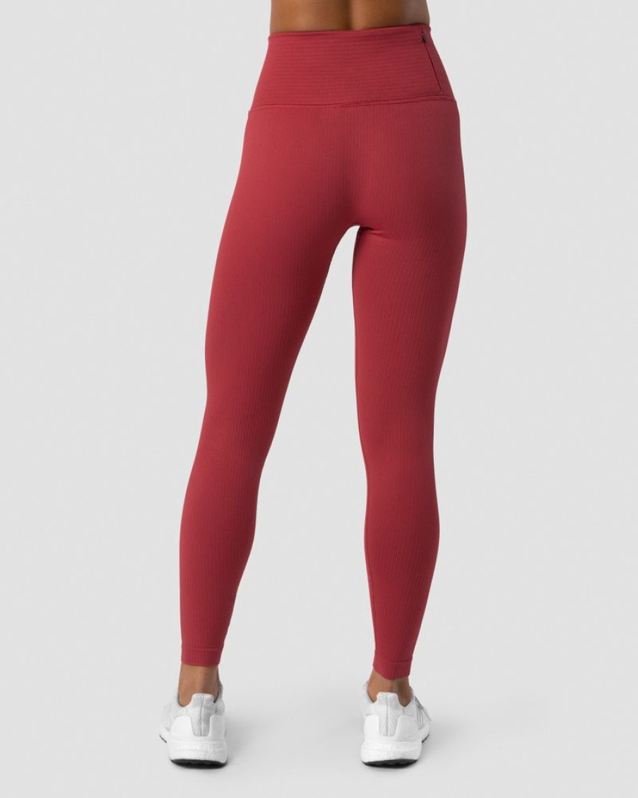 Damer ICIW Tights & Leggings | Ribbed Define Seamless Pocket Tights Autumn Red