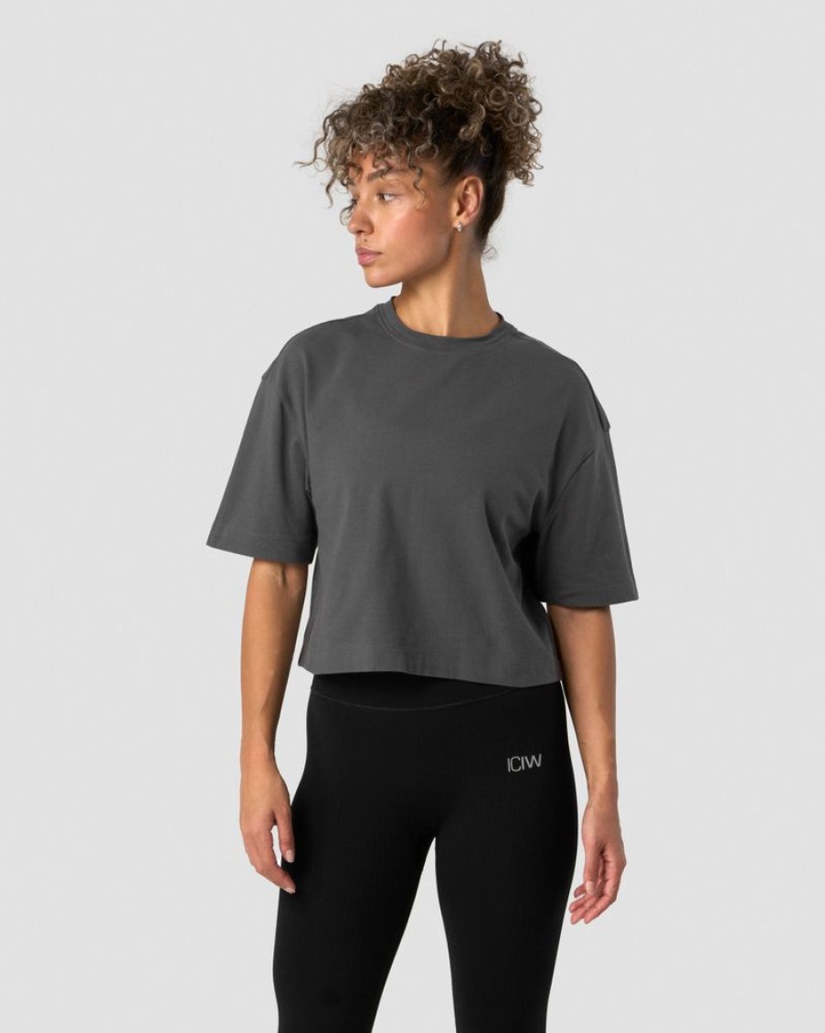 Damer ICIW T-Shirts | Everyday Cotton Cropped T-Shirt Dark Grey