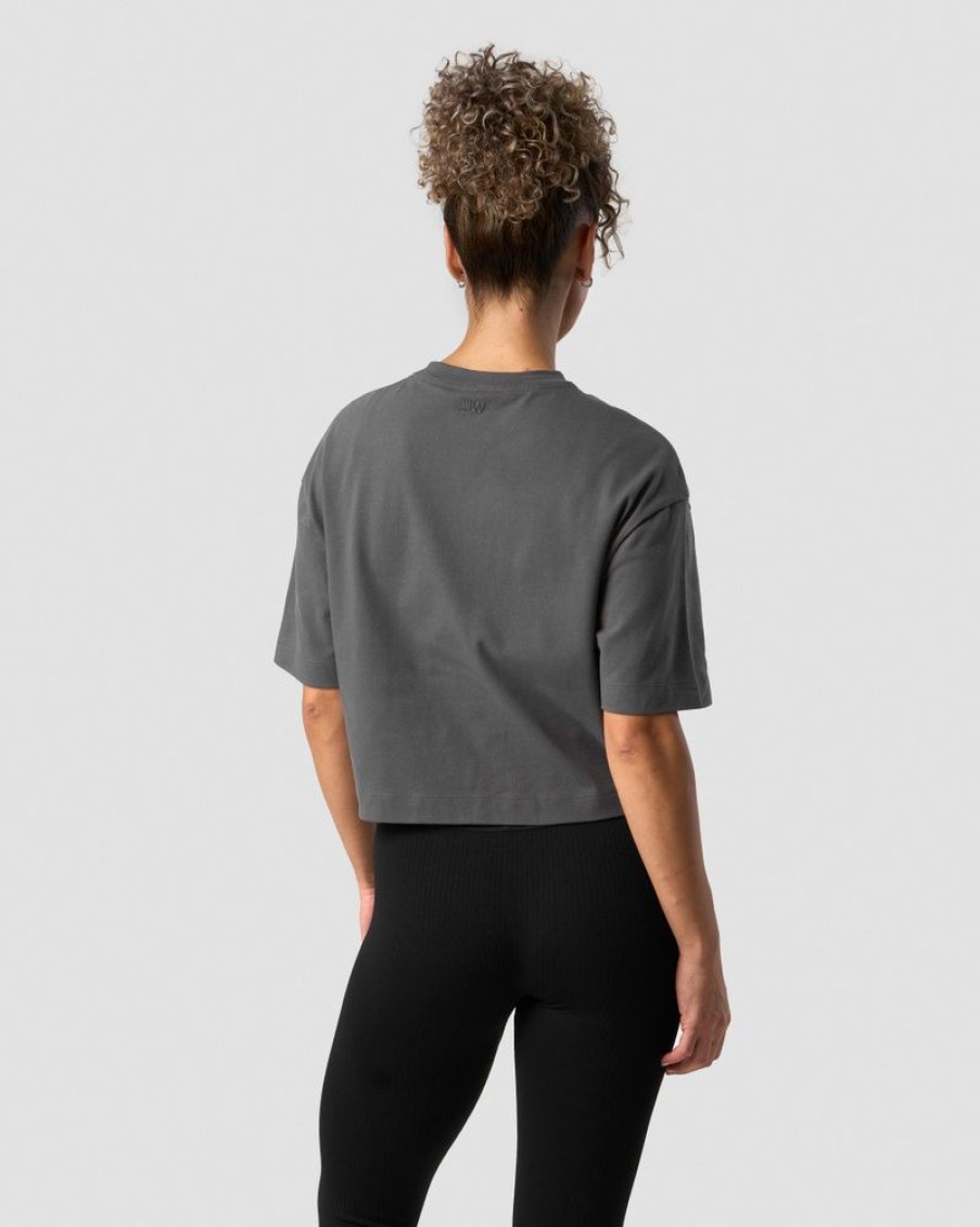 Damer ICIW T-Shirts | Everyday Cotton Cropped T-Shirt Dark Grey