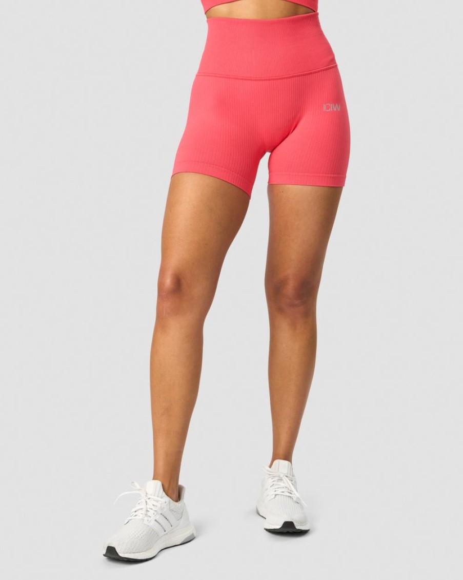 Damer ICIW Seamless Traeningstoj | Ribbed Define Seamless Pocket Shorts Coral Red