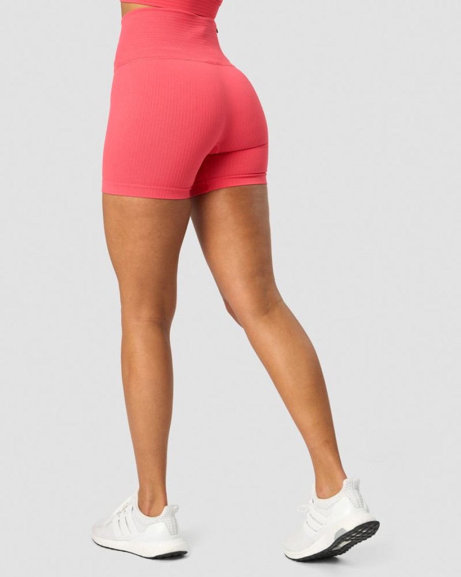 Damer ICIW Seamless Traeningstoj | Ribbed Define Seamless Pocket Shorts Coral Red