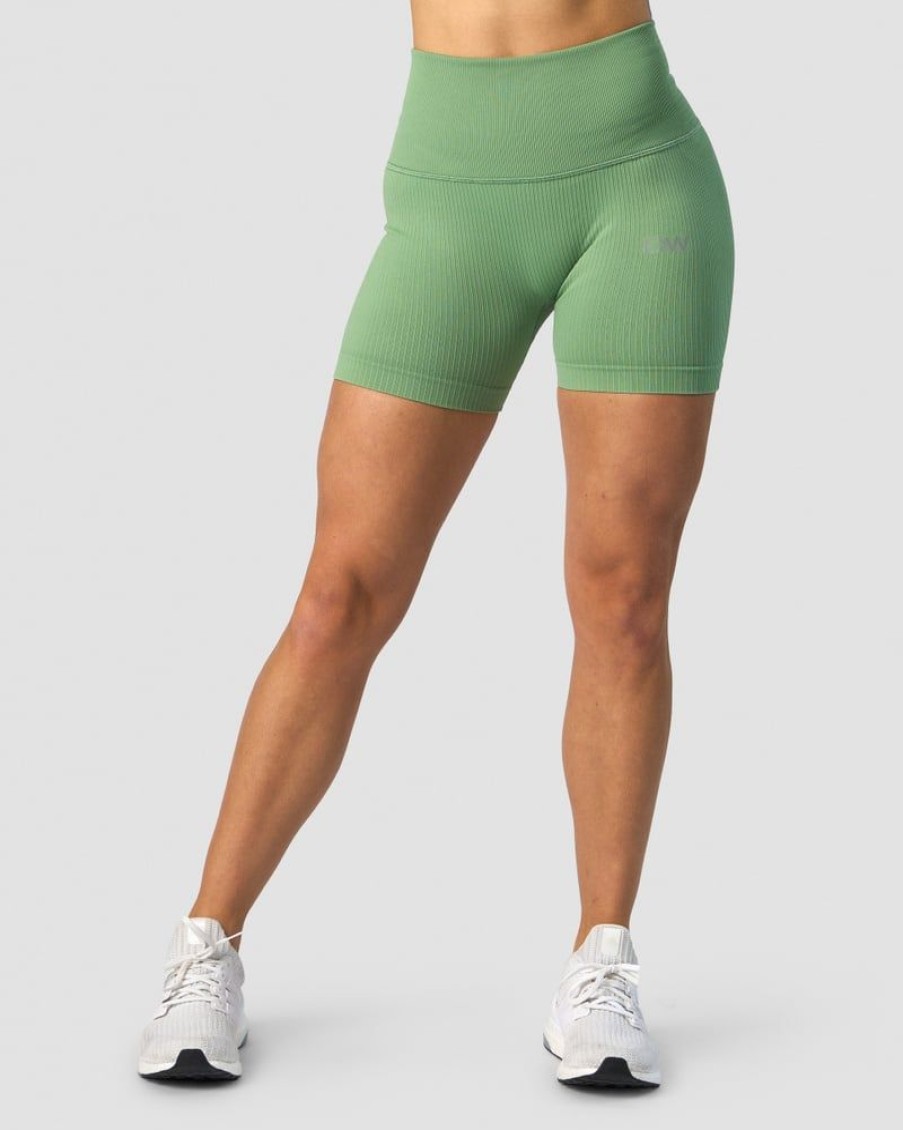 Damer ICIW Seamless Traeningstoj | Ribbed Define Seamless Pocket Shorts Light Green