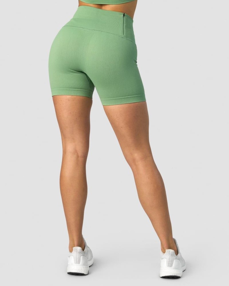 Damer ICIW Seamless Traeningstoj | Ribbed Define Seamless Pocket Shorts Light Green