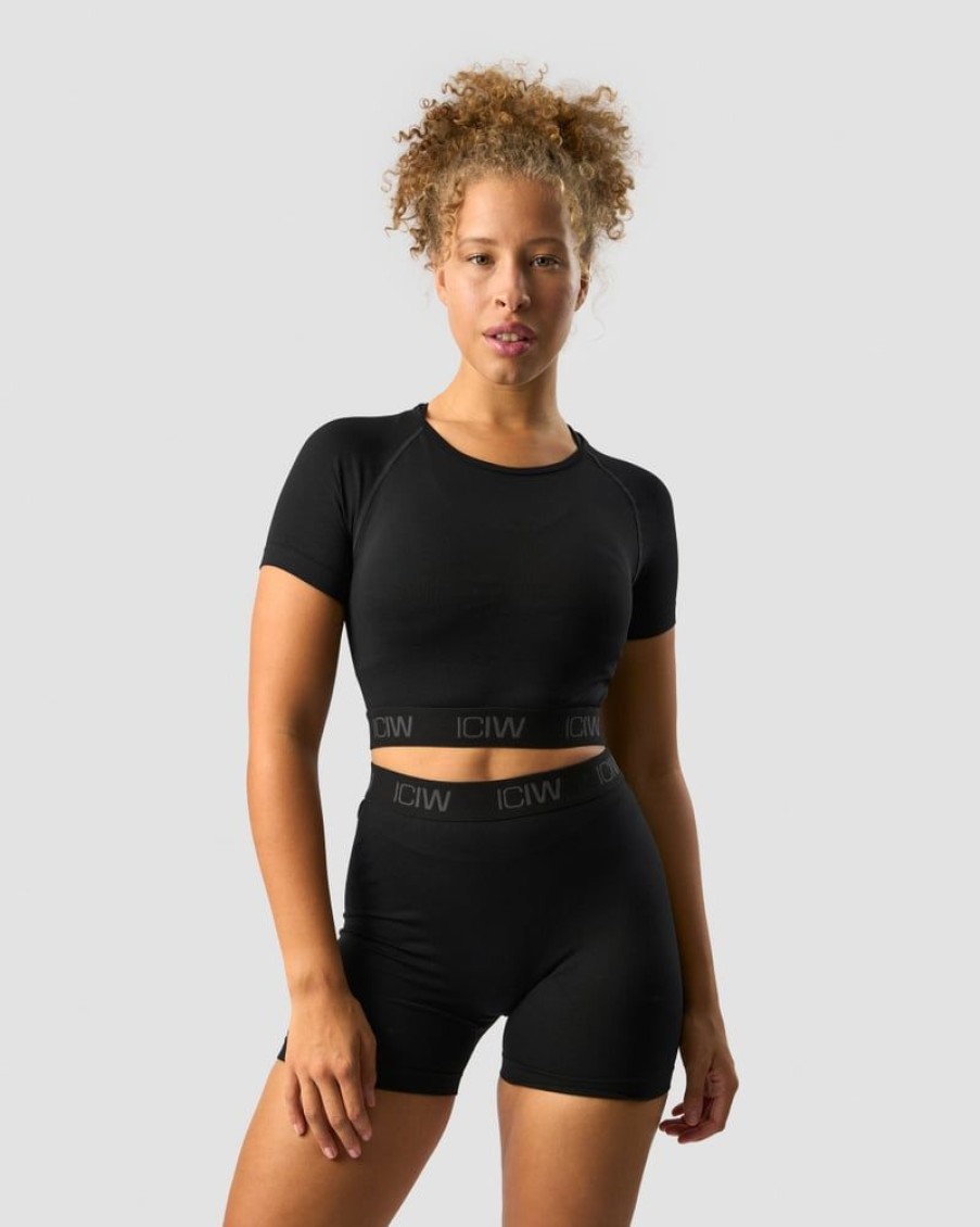 Damer ICIW Seamless Traeningstoj | Define Seamless Logo T-Shirt Crop Top Black