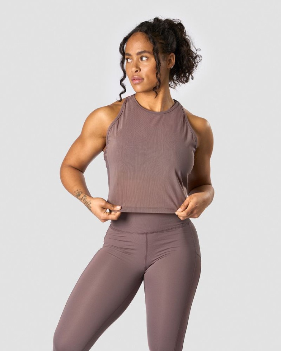 Damer ICIW Tanktops | Revive Mesh Cropped Tank Top Wmn Dusty Brown