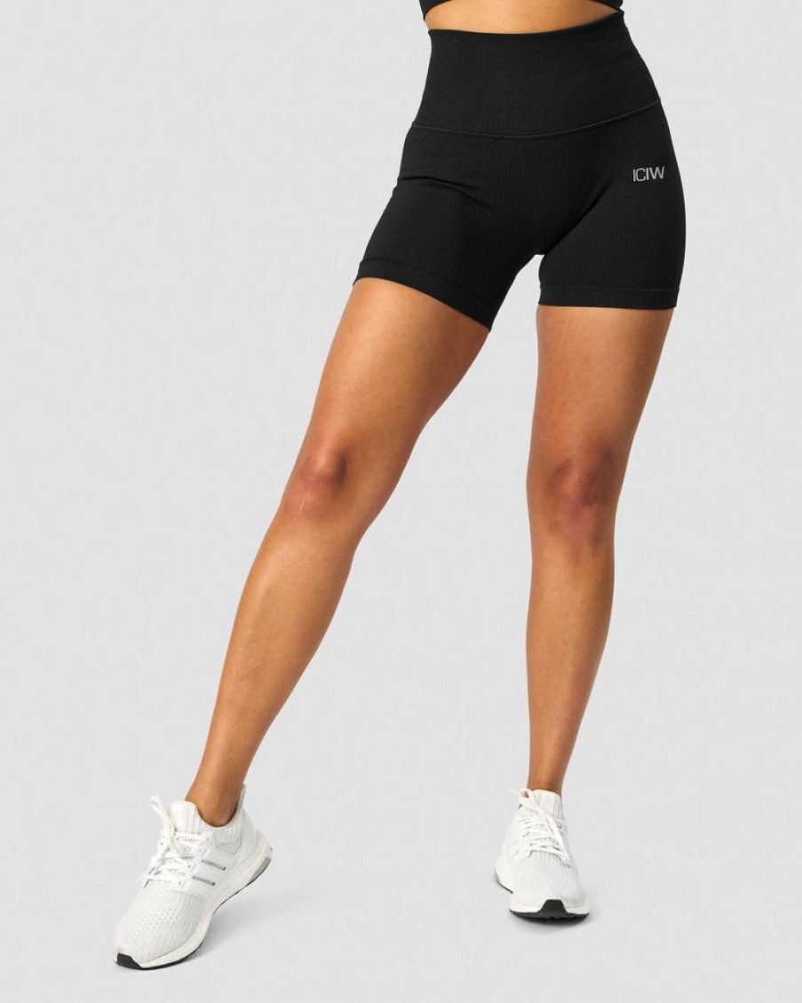 Damer ICIW Seamless Traeningstoj | Ribbed Define Seamless Pocket Shorts Black