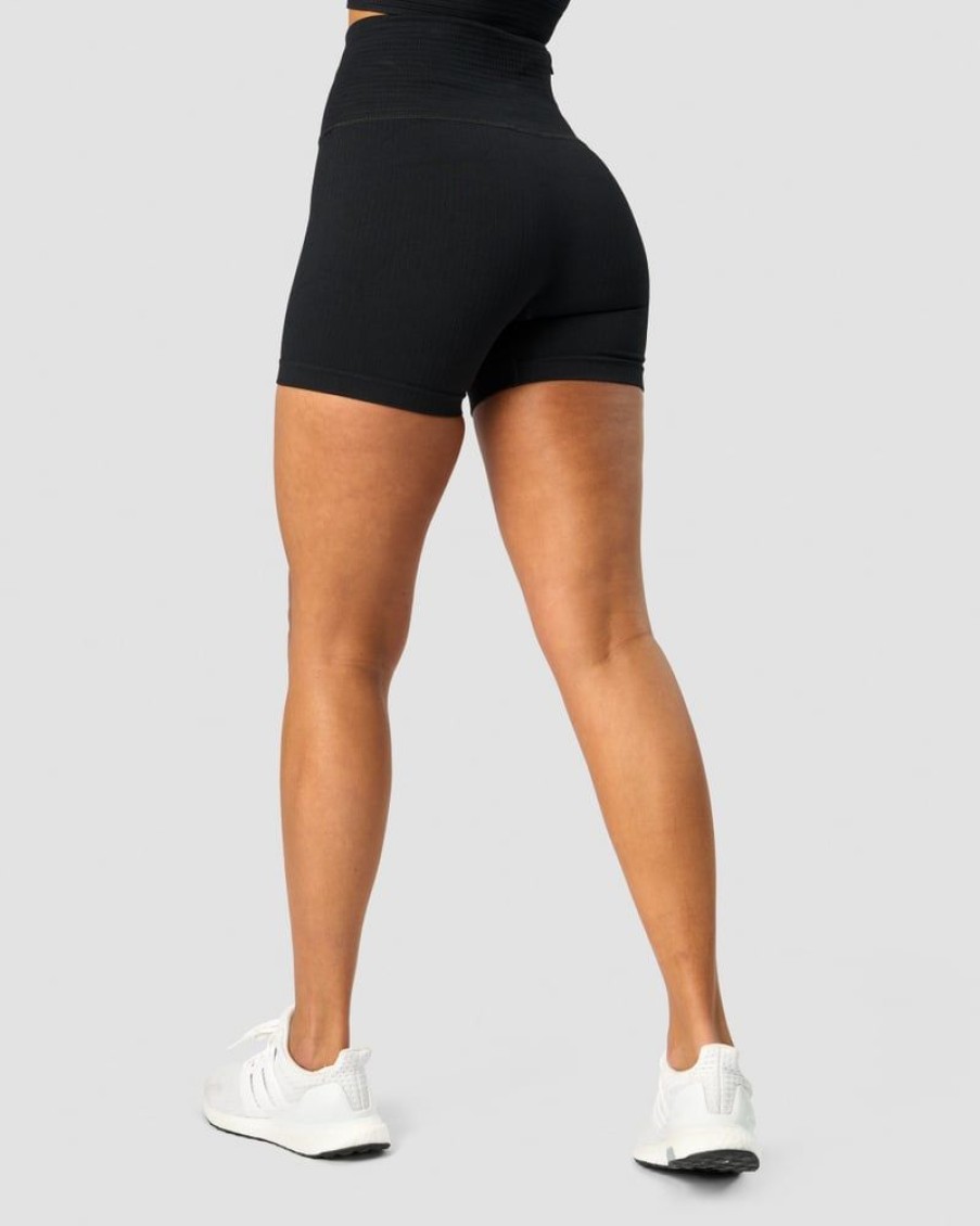 Damer ICIW Seamless Traeningstoj | Ribbed Define Seamless Pocket Shorts Black