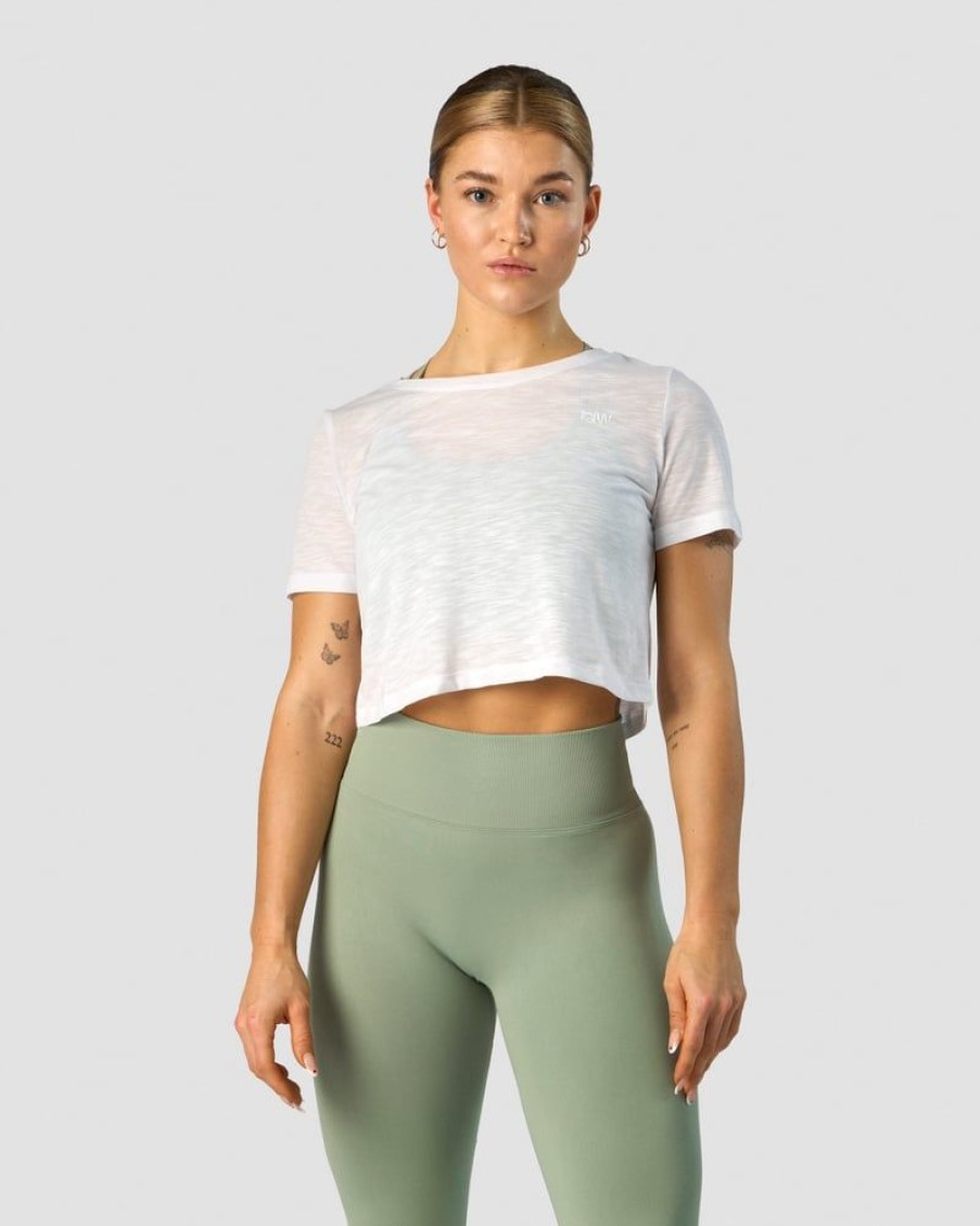 Damer ICIW T-Shirts | Premium Crop Top White Wmn