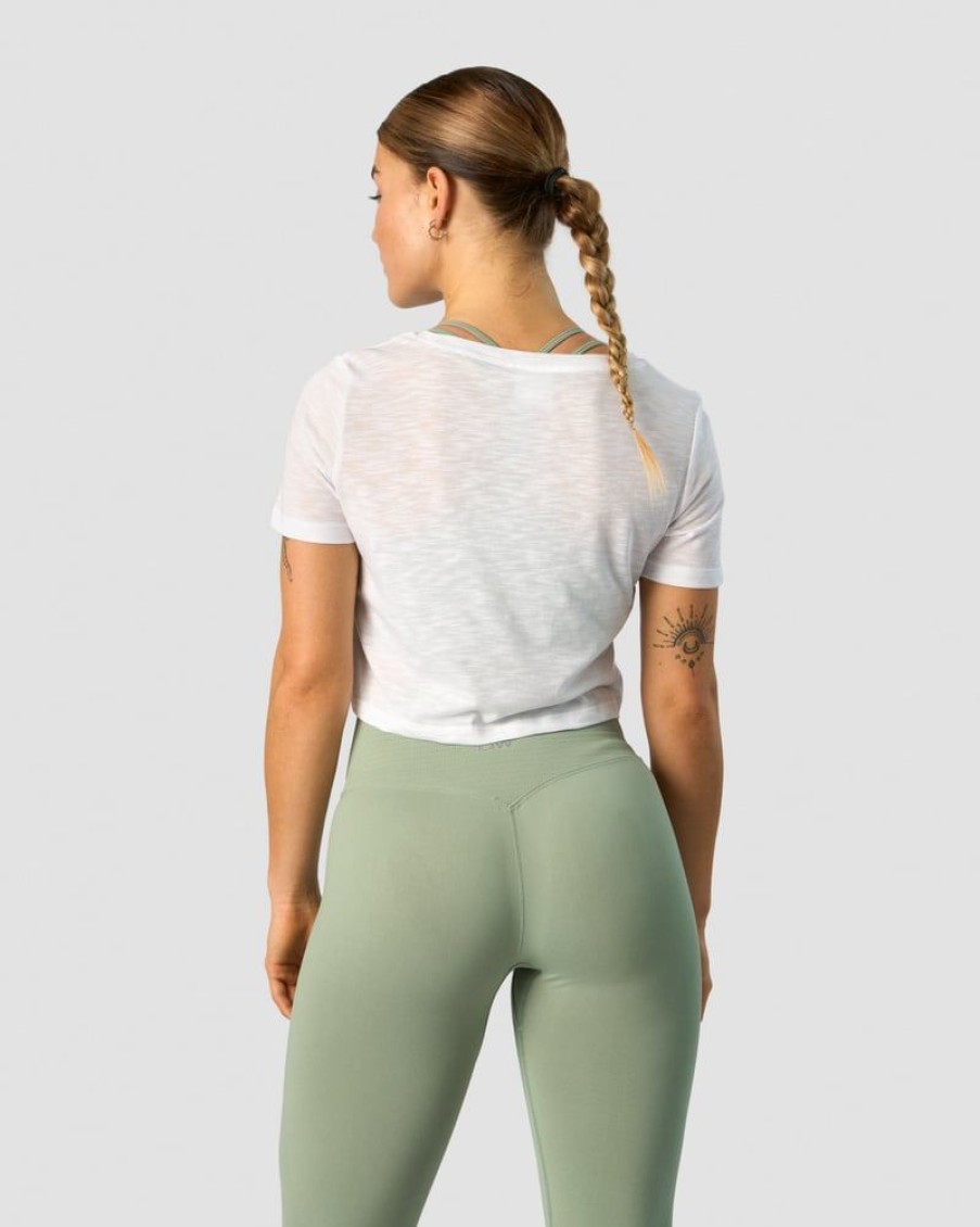 Damer ICIW T-Shirts | Premium Crop Top White Wmn