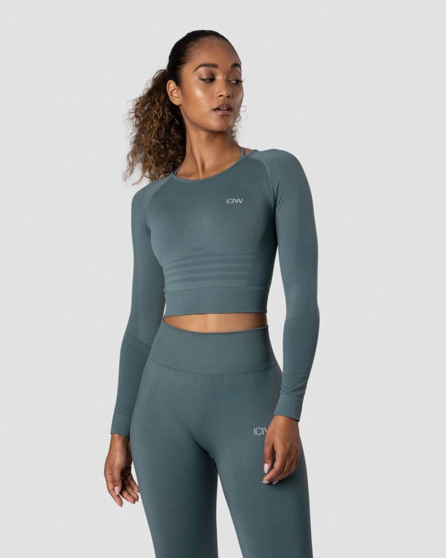 Damer ICIW Seamless Traeningstoj | Define Seamless Ls Crop Top Jungle Green Wmn