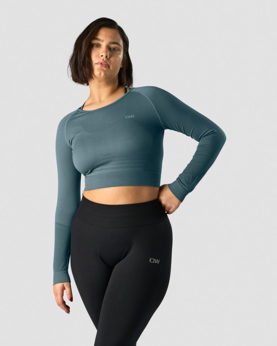 Damer ICIW Seamless Traeningstoj | Define Seamless Ls Crop Top Jungle Green Wmn