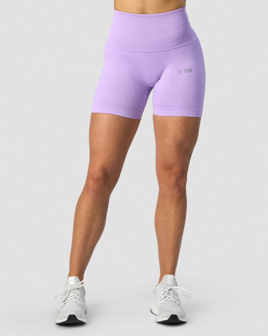 Damer ICIW Seamless Traeningstoj | Ribbed Define Seamless Pocket Shorts Lavender