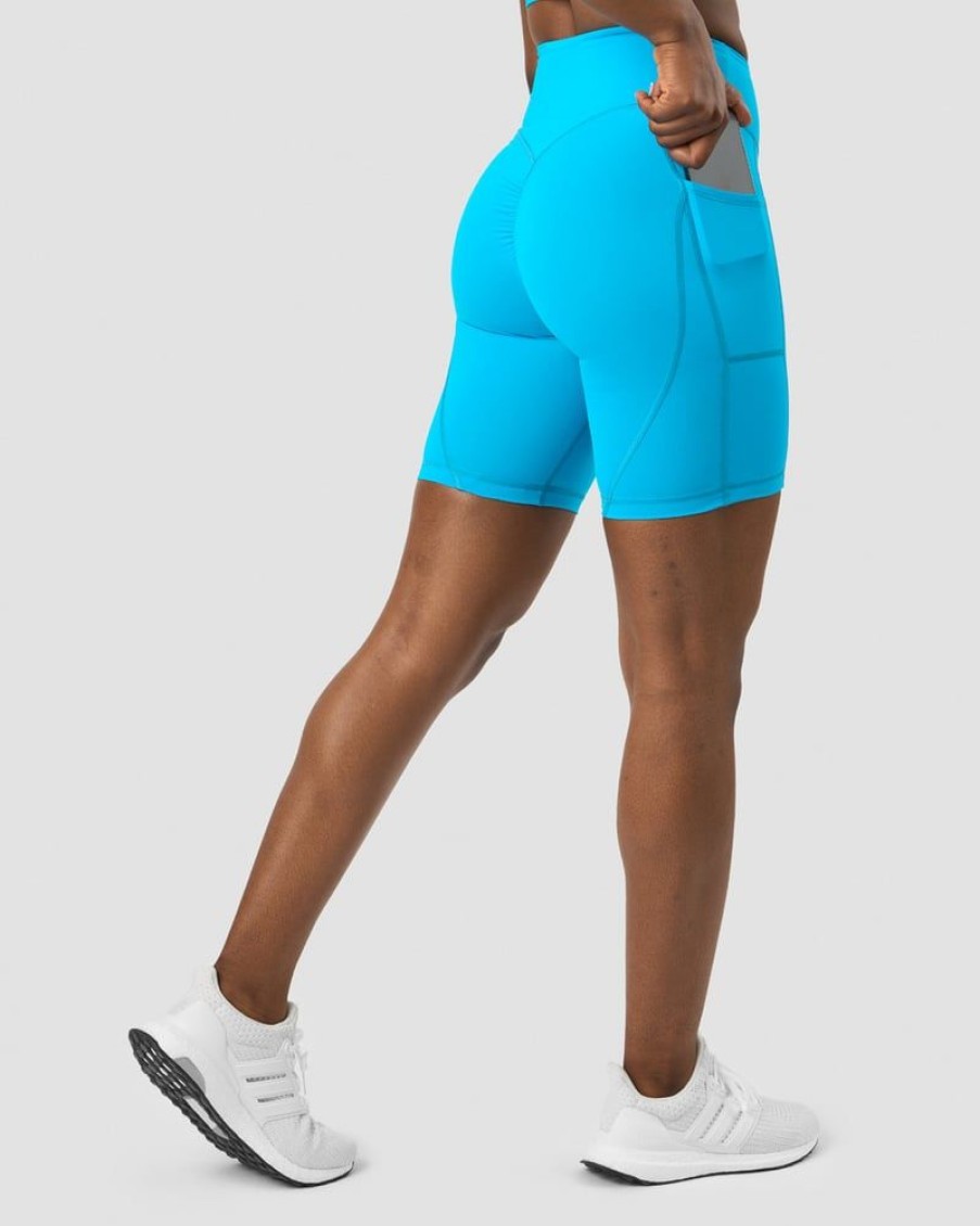 Damer ICIW Shorts | Scrunch V-Shape Pocket Biker Shorts Blue