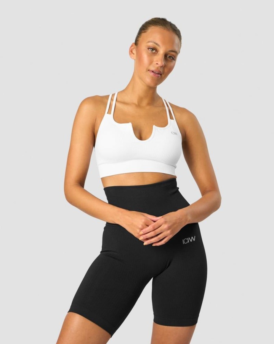 Damer ICIW Sports-Bh'Er | Ribbed Define Seamless Strappy Bra White