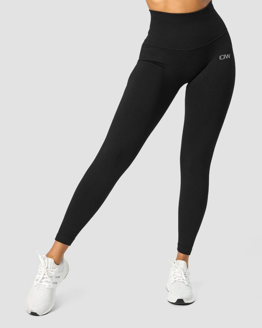 Damer ICIW Tights & Leggings | Ribbed Define Seamless Pocket Tights Black