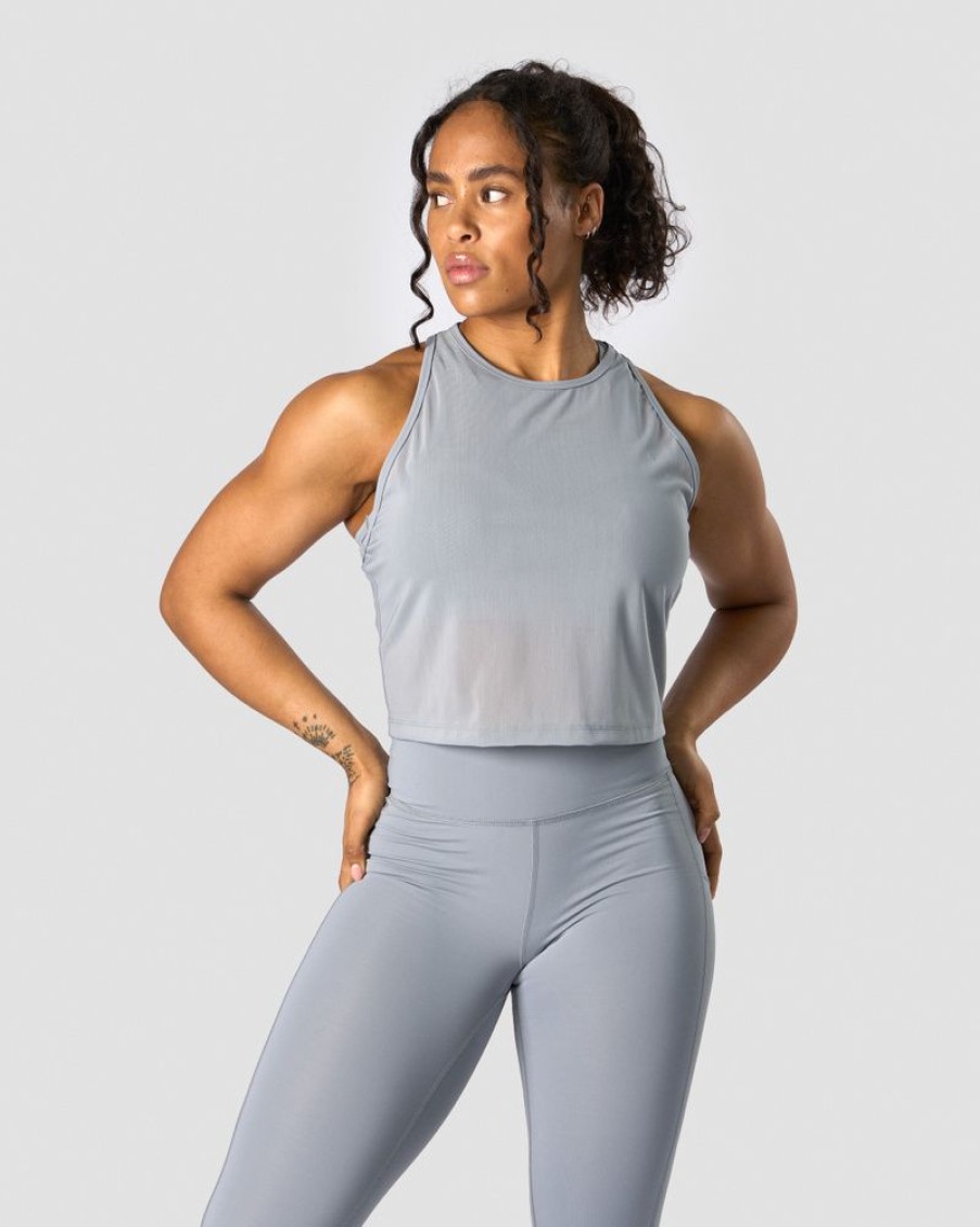 Damer ICIW Tanktops | Revive Mesh Cropped Tank Top Wmn Dusty Blue