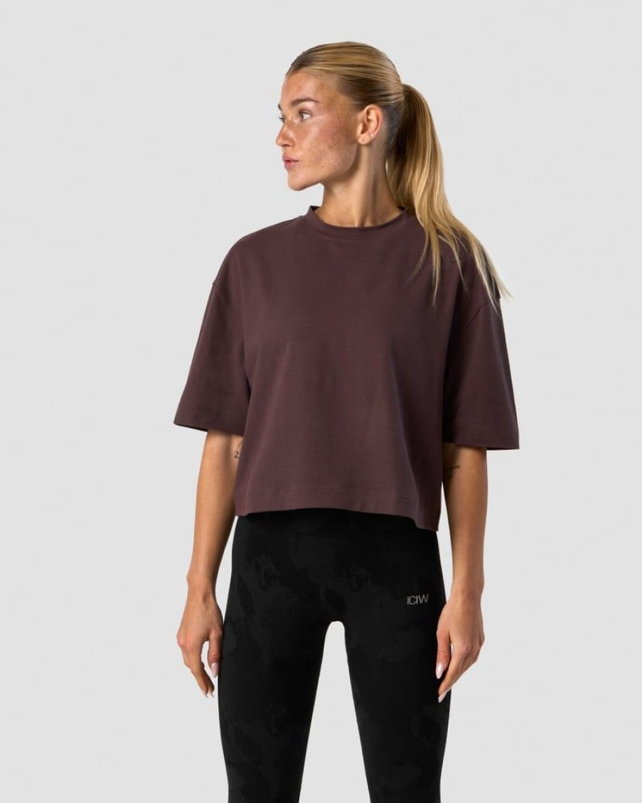 Damer ICIW T-Shirts | Everyday Cotton Cropped T-Shirt Burgundy