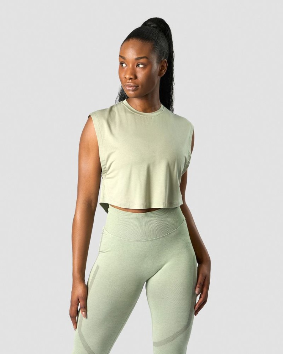 Damer ICIW Tanktops | Rush Cropped Tank Top Light Sage Green