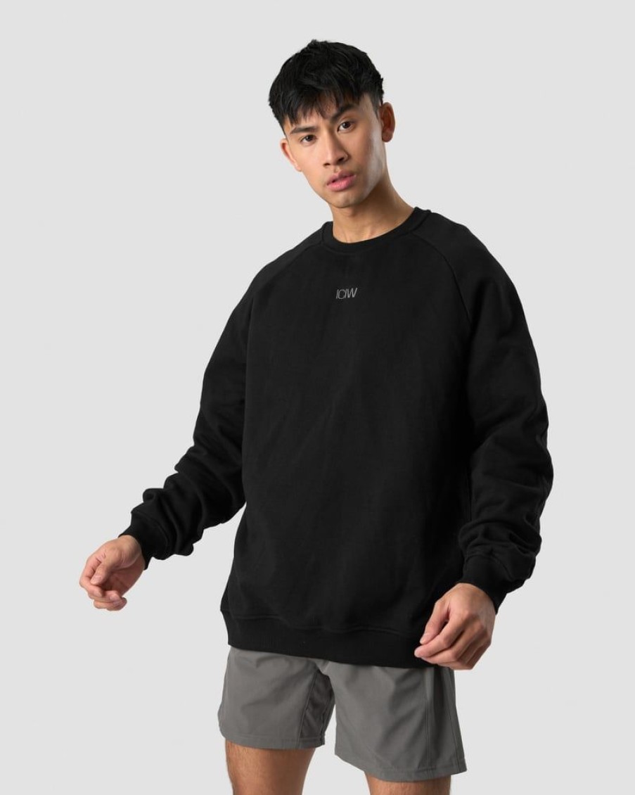 Herrer ICIW Langaermede Trojer | Essential Crewneck Loose Fit Black Men